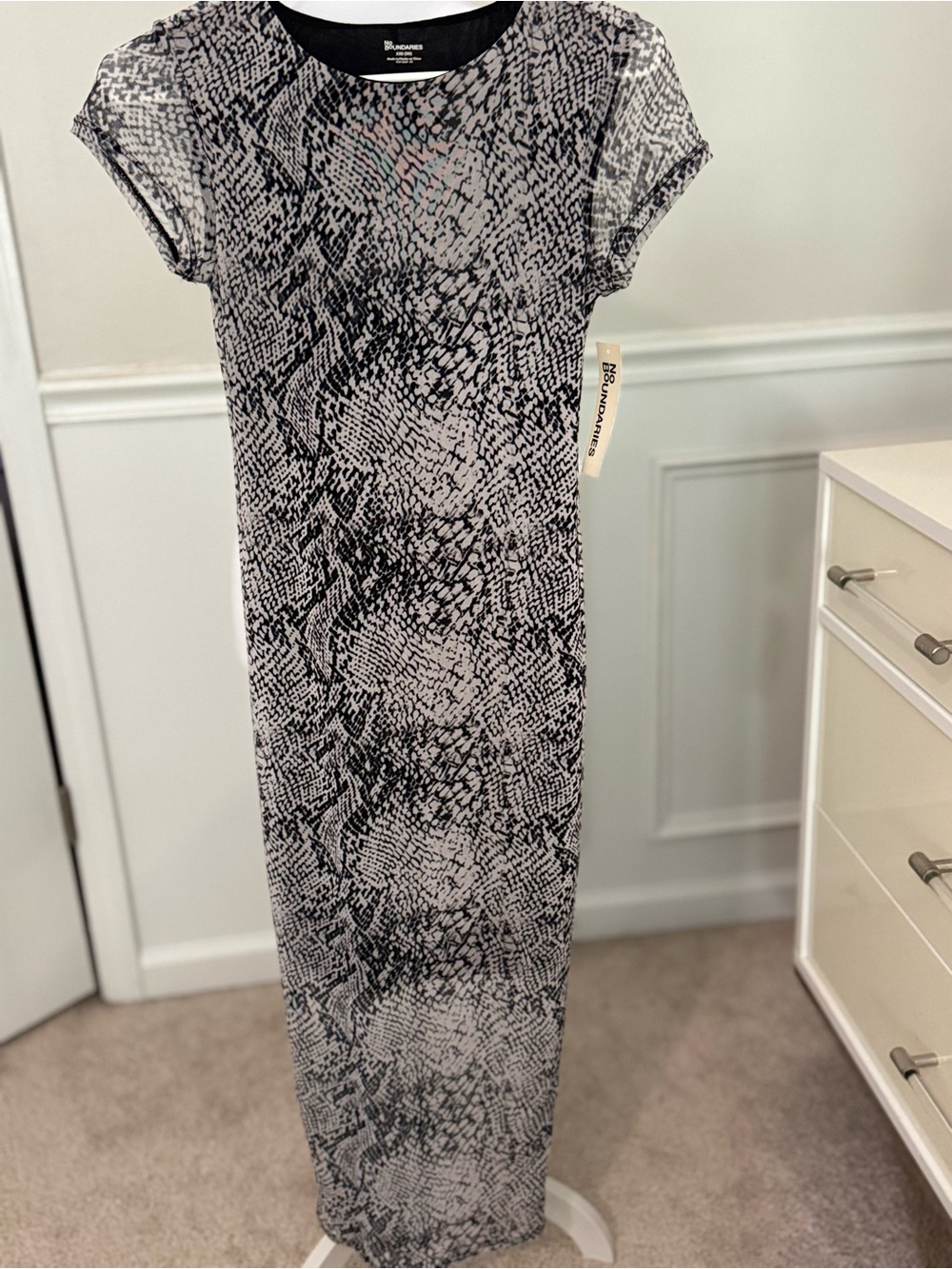 No Boundaries Black and White Snake-Print Maxi Dress